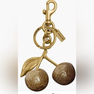 Coach Gold Glitter Cherry Charm Keychain